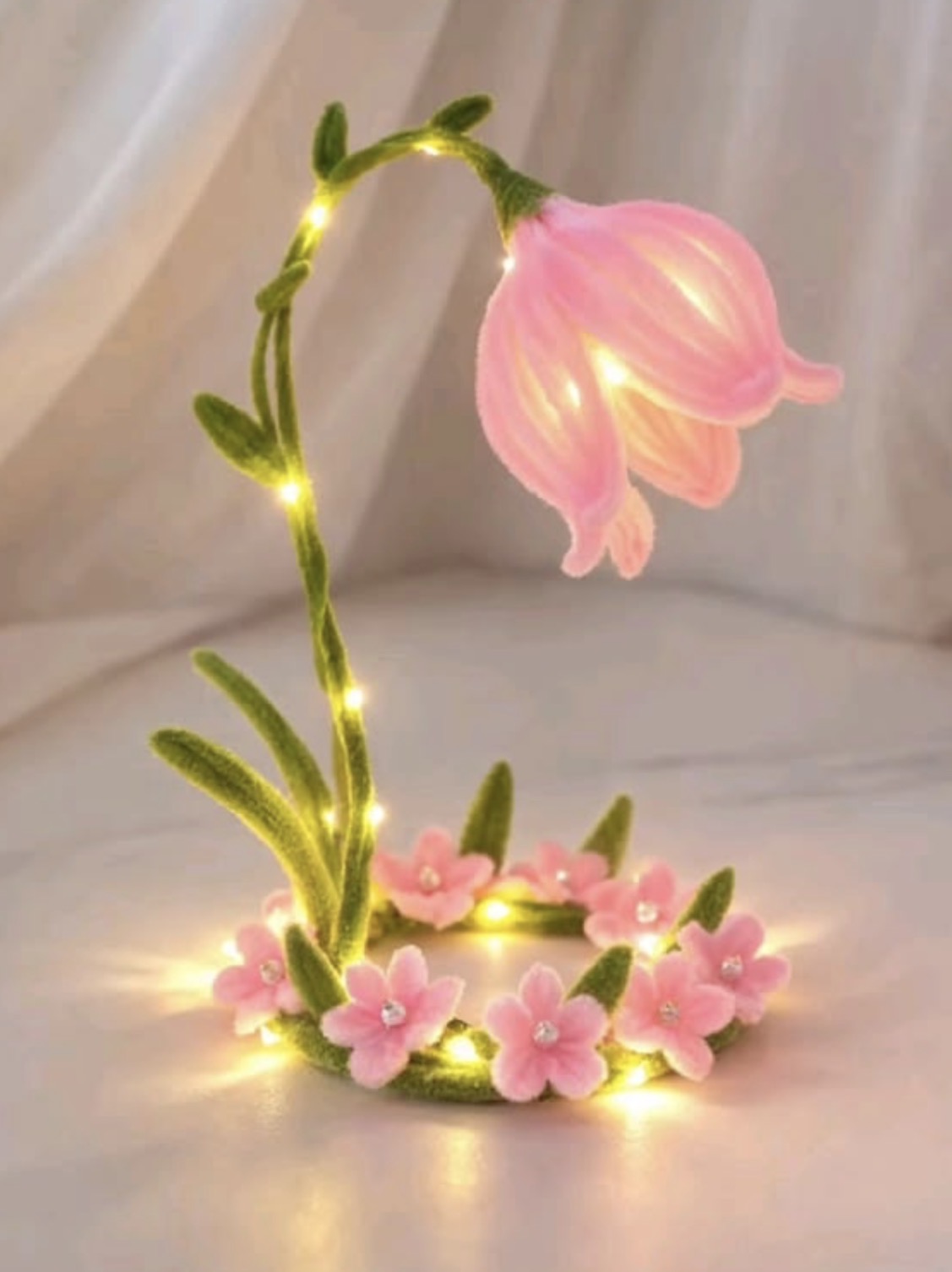 Handmade floral pipe cleaner lamps